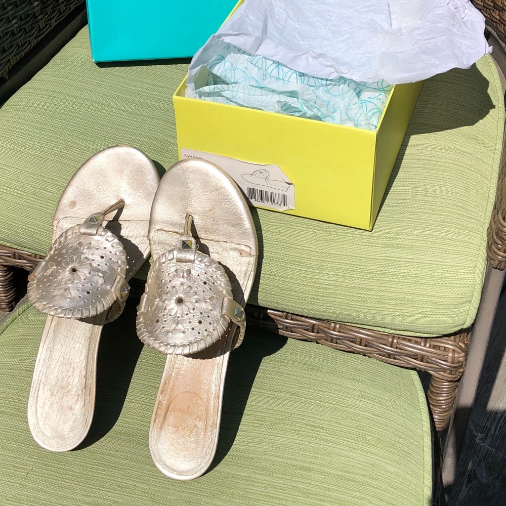 Jack Rogers Platinum Leather Devyn Wedge Sandals